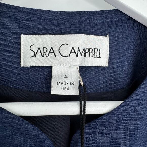 NWT Sara Campbell Carmen Linen Jacket Size 4 Navy Ruffle Cuff Coastal Preppy - Picture 14 of 16